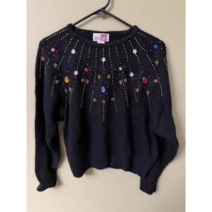 Sheridan Square Silk Angora Sweater Jeweled Sz Large Embroidered Beaded Rabbit